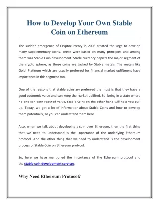 How to Develop Your Own Stable Coin on Ethereum