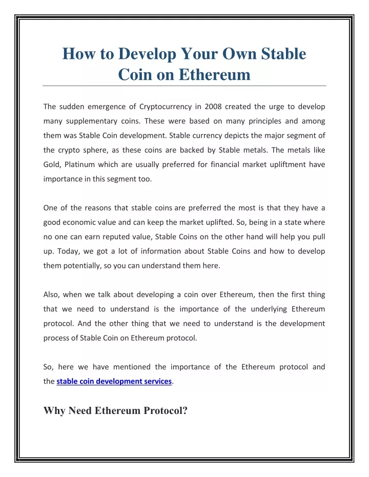 how to develop your own stable coin on ethereum