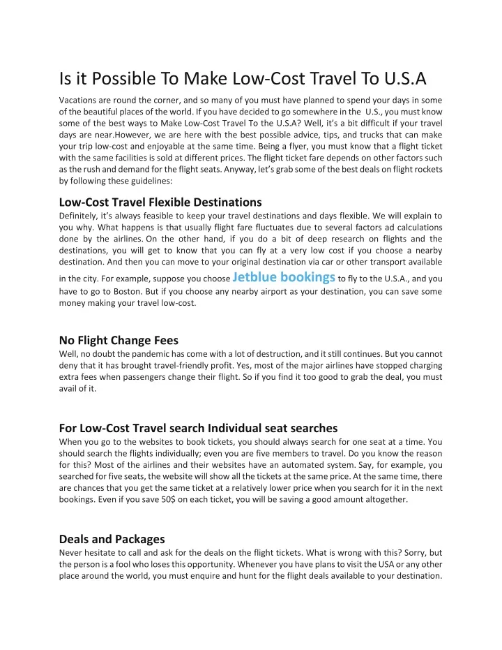 is it possible to make low cost travel to u s a