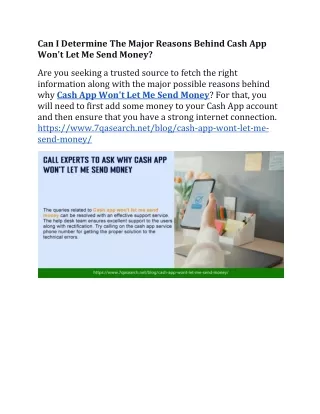 Can I Determine The Major Reasons Behind Cash App Won't Let Me Send Money?