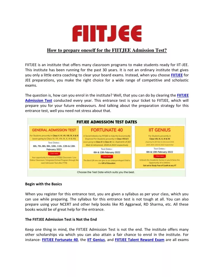 how to prepare oneself for the fiitjee admission