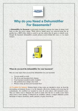 Why do you Need a Dehumidifier For Basements?