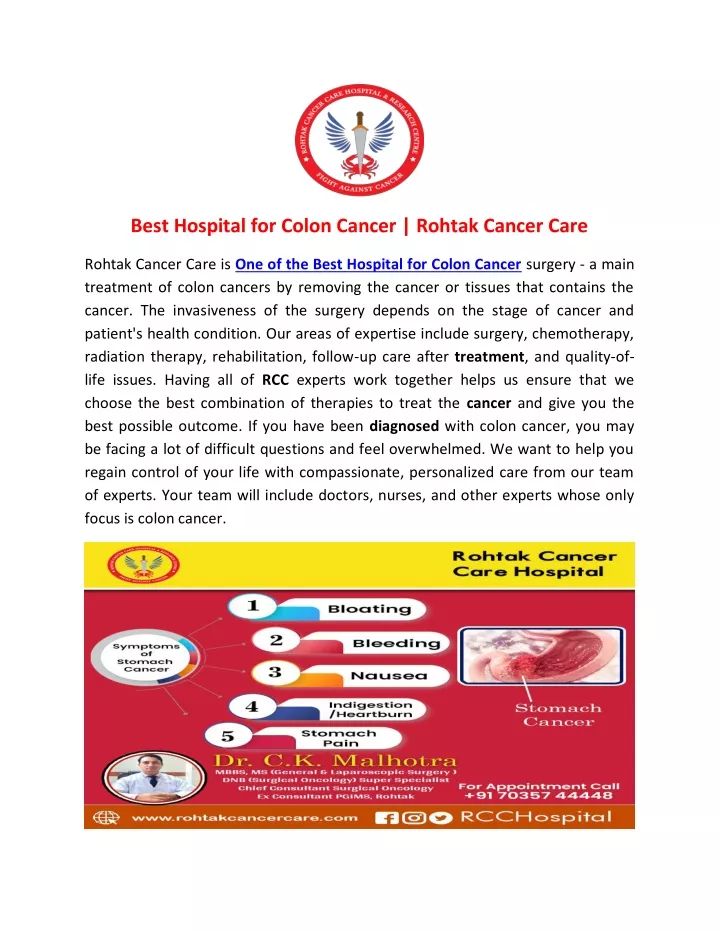 best hospital for colon cancer rohtak cancer care