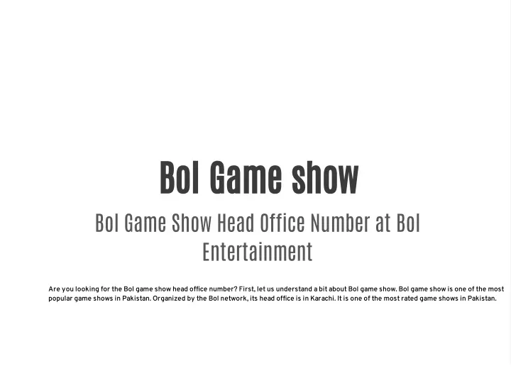 bol game show bol game show head office number