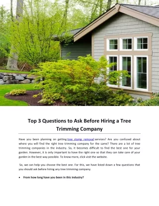 Top 3 Questions to Ask Before Hiring a Tree Trimming Company