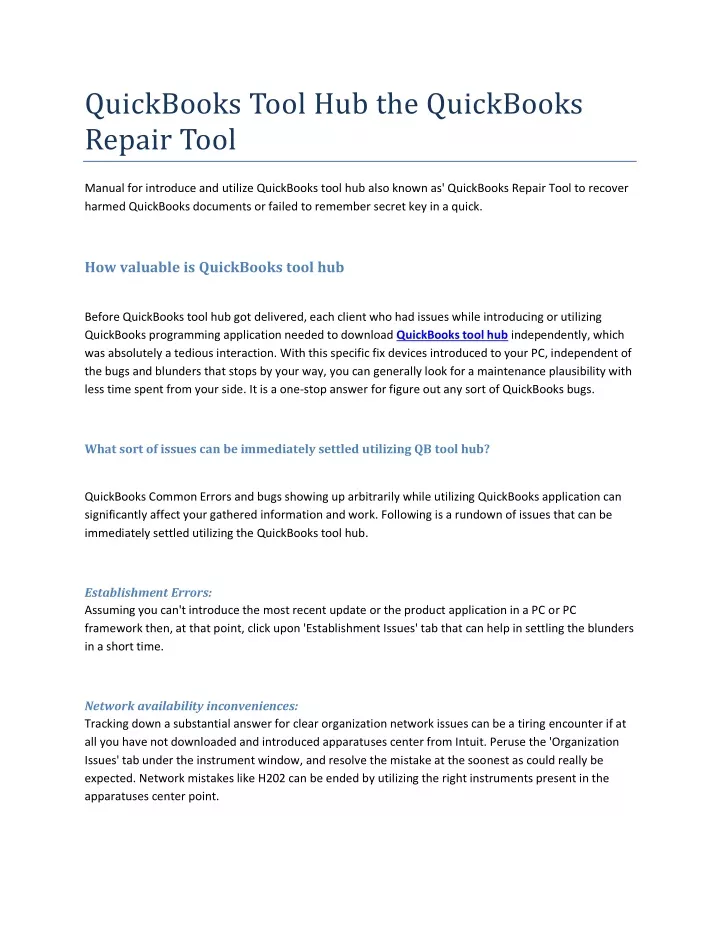 quickbooks tool hub the quickbooks repair tool