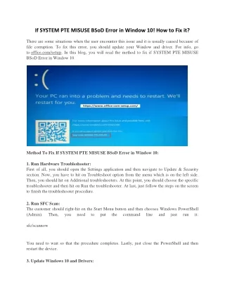if system pte misuse bsod error in window