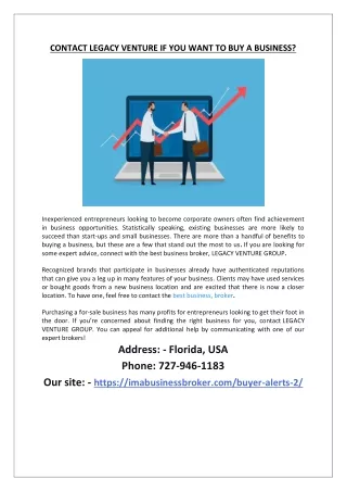 CONTACT LEGACY VENTURE IF YOU WANT TO BUY A BUSINESS