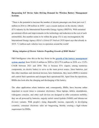 Battery Management System Market Recent Trends, Developments, Challenges, 2030