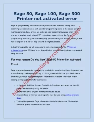 "Printer not activated- error in Sage Software