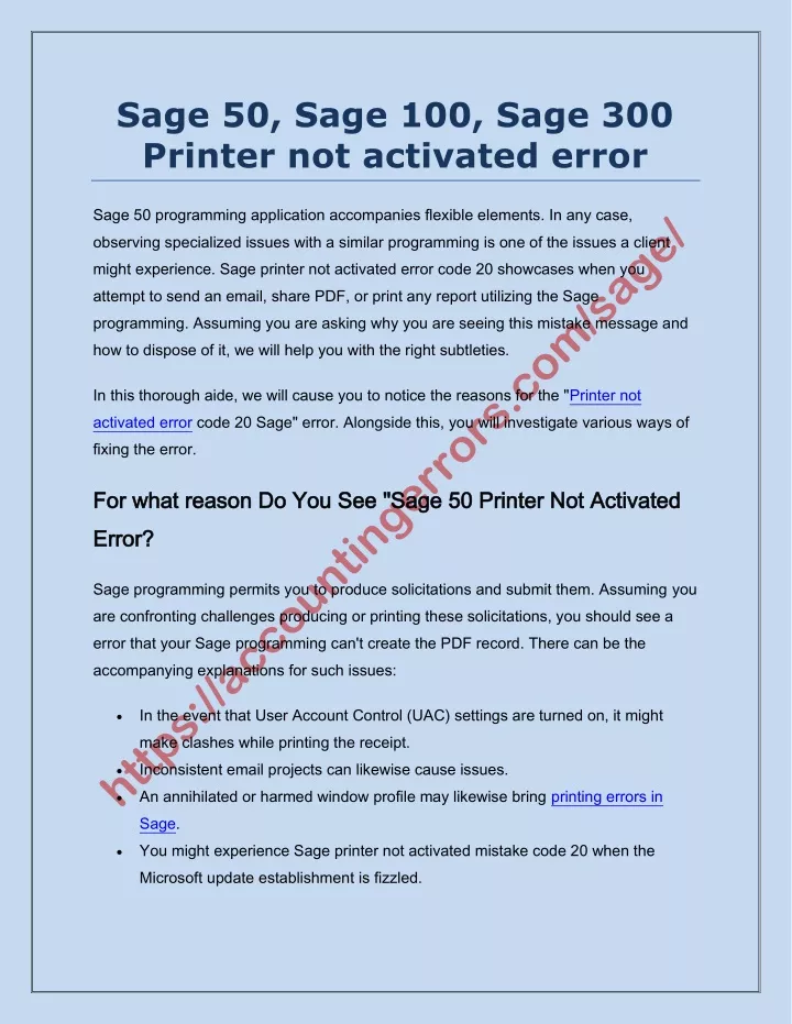 sage 50 sage 100 sage 300 printer not activated