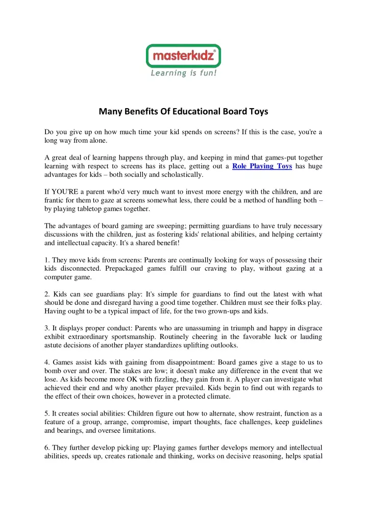 many benefits of educational board toys