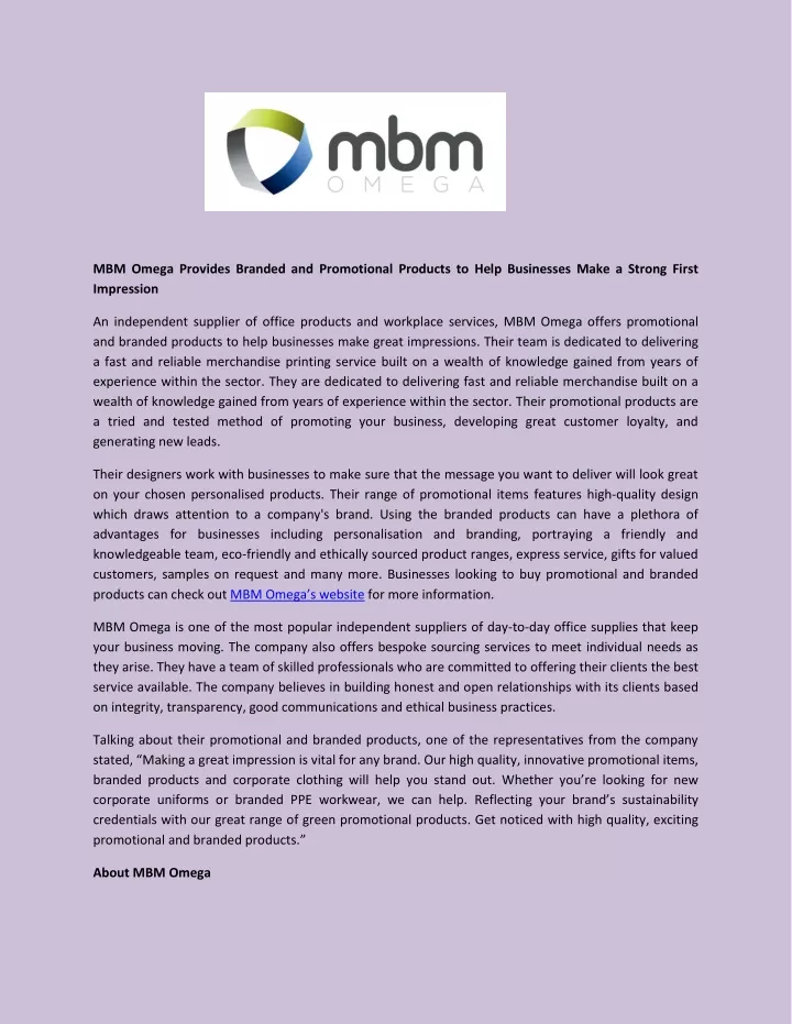 mbm omega provides branded and promotional