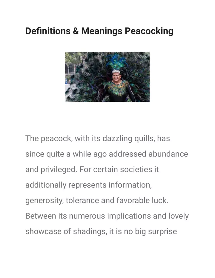 definitions meanings peacocking