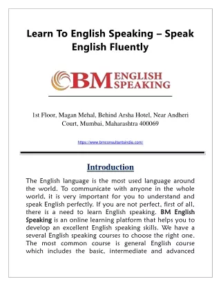 Learn To English Speaking – Speak English Fluently