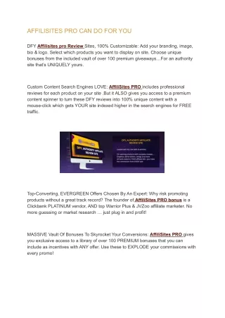affilisites pro can do for you