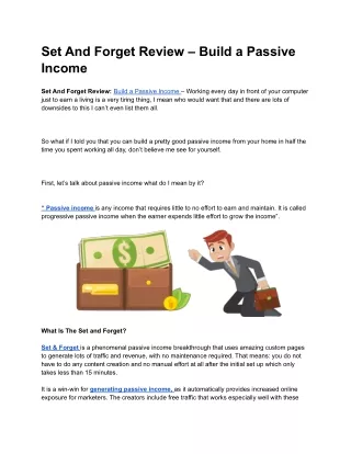 set and forget review build a passive income