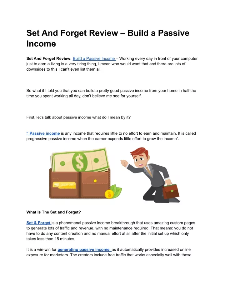 set and forget review build a passive income