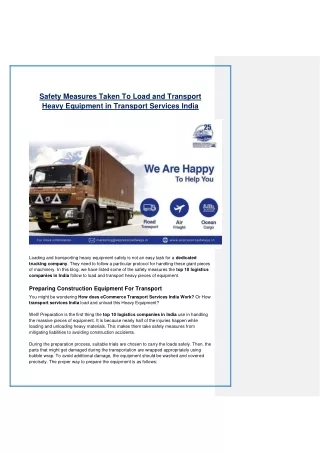 Safety Measures Taken To Load And Transport Heavy Equipment in Transport Services India