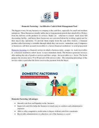 Domestic Factoring – An Effective Cash & Debt Management Tool