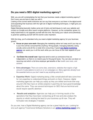 Do you need a SEO digital marketing agency