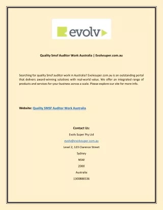 quality smsf auditor work australia evolvsuper