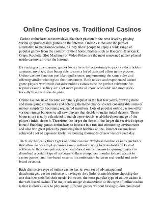 Online Casinos vs. Traditional Casinos