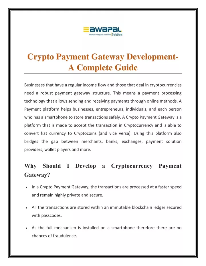 crypto payment gateway development a complete