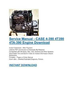 service manual case 4 390 4t390 4ta 390 engine