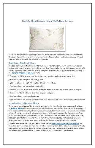 find the right bamboo pillow that s right for you