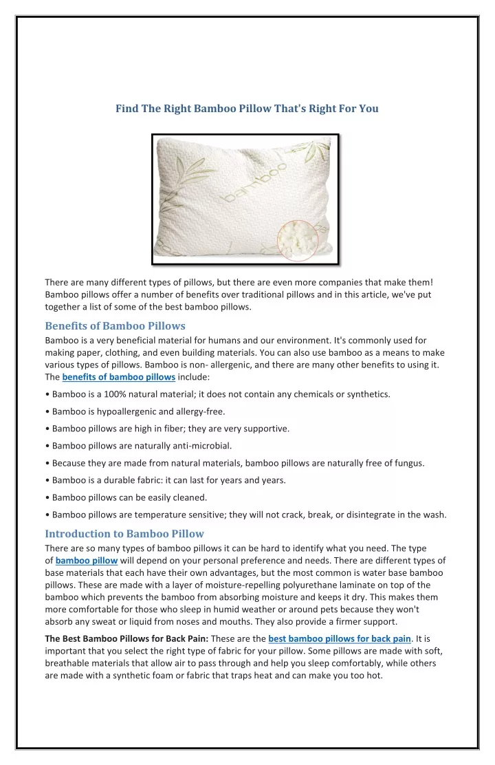 find the right bamboo pillow that s right for you