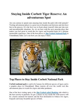 Staying Inside Corbett Tiger Reserve