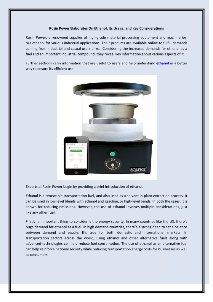 rosin power elaborates on ethanol its usage