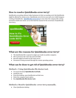How to resolve Quickbooks error 6073