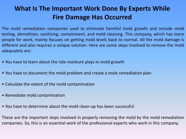 what is the important work done by experts while