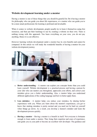 Website development learning under a mentor