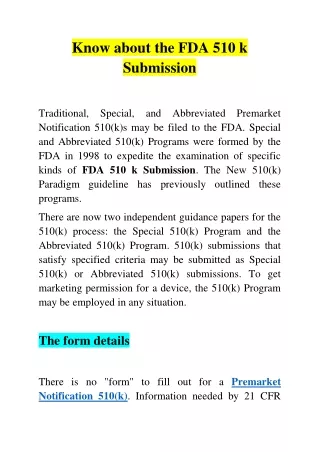 Know about the FDA 510k Submission