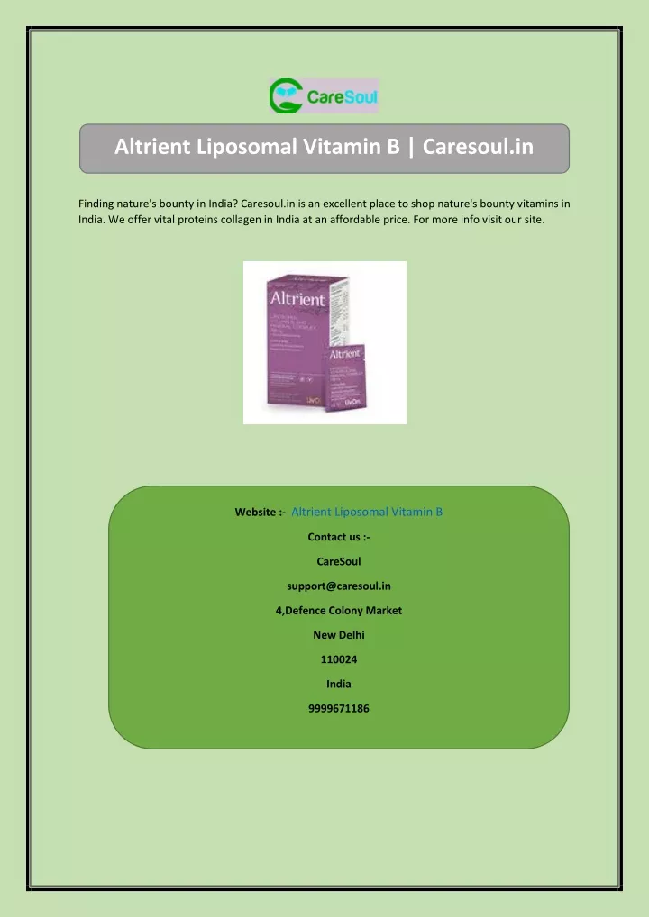 altrient liposomal vitamin b caresoul in