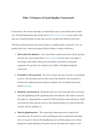 title 5 features of good quality coursework