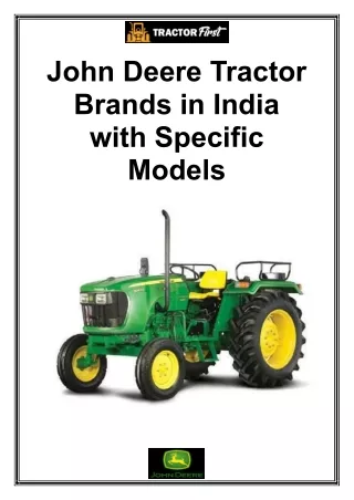 John Deere Tractor Brands in India with Specific Models