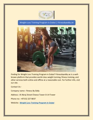 Weight Loss Training Program in Dubai | Fitnessbyeddy.ae