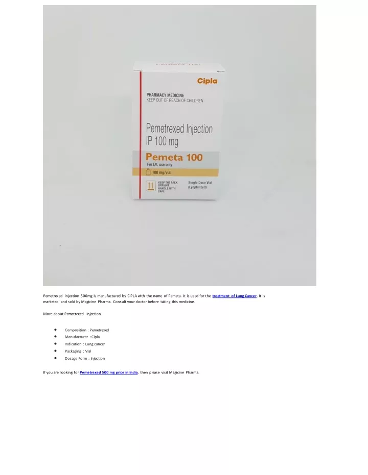 pemetrexed injection 500mg is manufactured