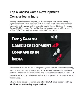 Top 5 Casino Game Development Companies In India