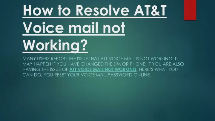 how to resolve at t voice mail not working