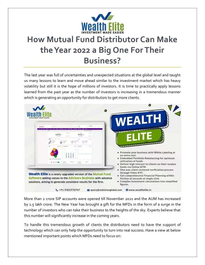 how mutual fund distributor can make the year