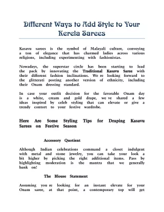 Different Ways to Add Style to Your Kerela Sarees