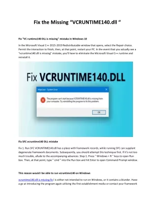 vcruntime140.dll is missing fix