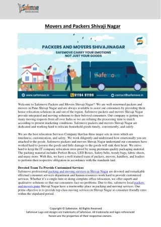 Movers and Packers Shivaji Nagar Pune