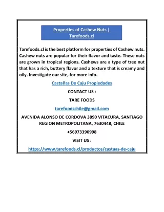 properties of cashew nuts tarefoods cl