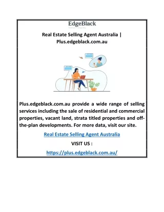 Real Estate Selling Agent Australia | Plus.edgeblack.com.au